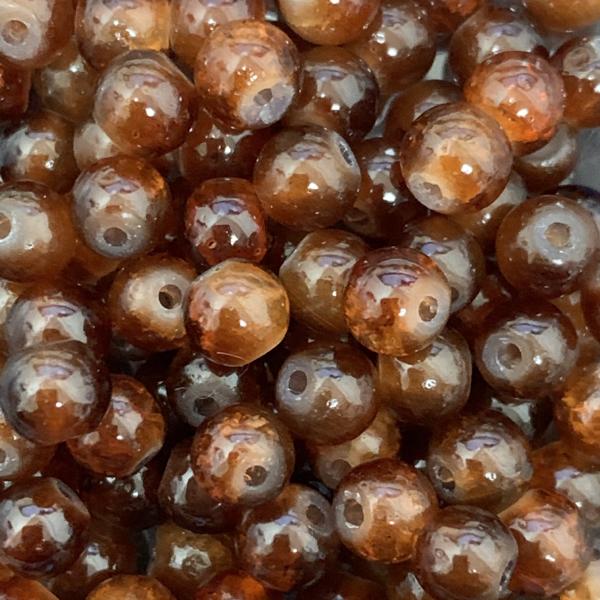 Glaskraal crackle dark cognac brown 6mm - 50 stuks-Kraaltjes van Renate