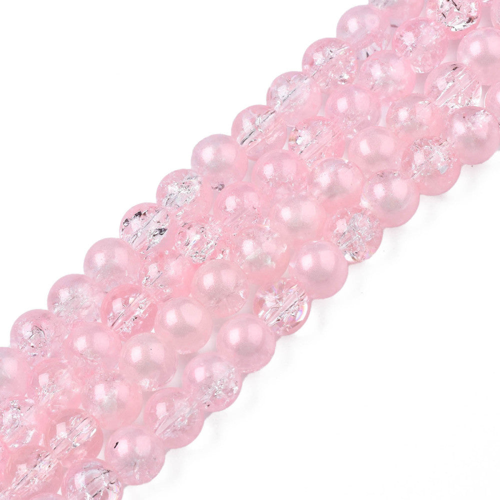 Glaskraal crackle glitter 8mm light pink- per ±50-Kralen-Kraaltjes van Renate