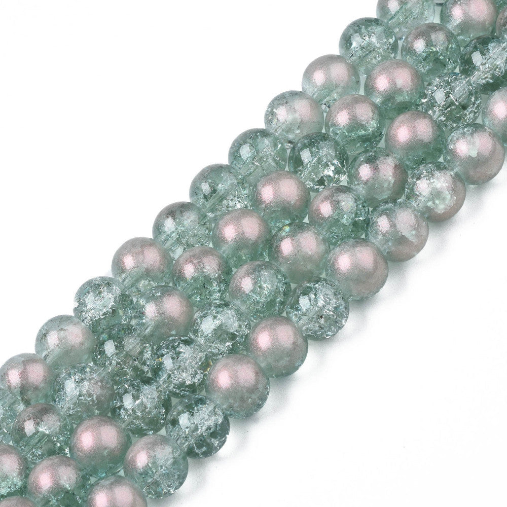 Glaskraal crackle glitter 8mm sea green- per ±50-Kralen-Kraaltjes van Renate