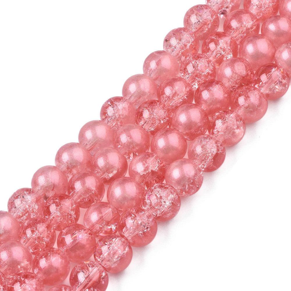 Glaskraal crackle glitter coral 8mm - per ±50-Kralen-Kraaltjes van Renate