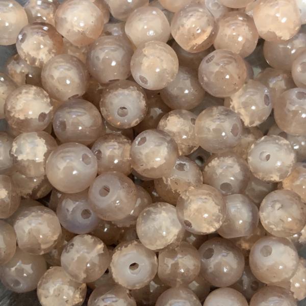 Glaskraal crackle greige brown 6mm - 50 stuks-Kraaltjes van Renate