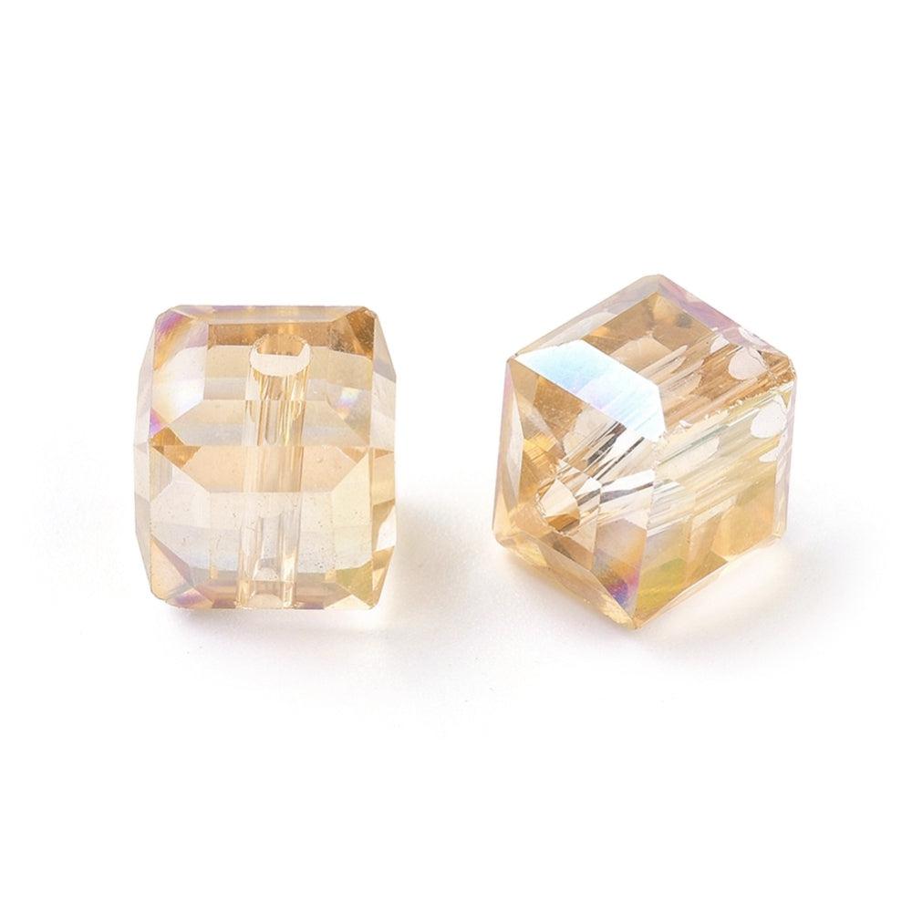 Glaskraal facet Cube 7mm Goud AB - per 4 stuks-Kralen-Kraaltjes van Renate