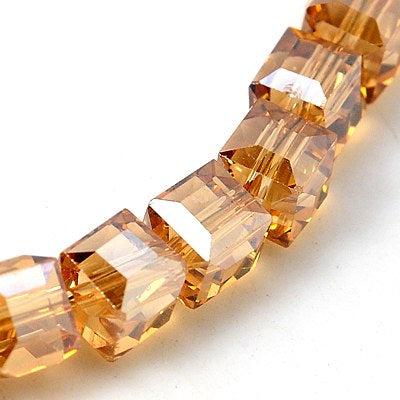 Glaskraal facet Cube 7mm Koper Rainbow plated - per 4 stuks-Kralen-Kraaltjes van Renate