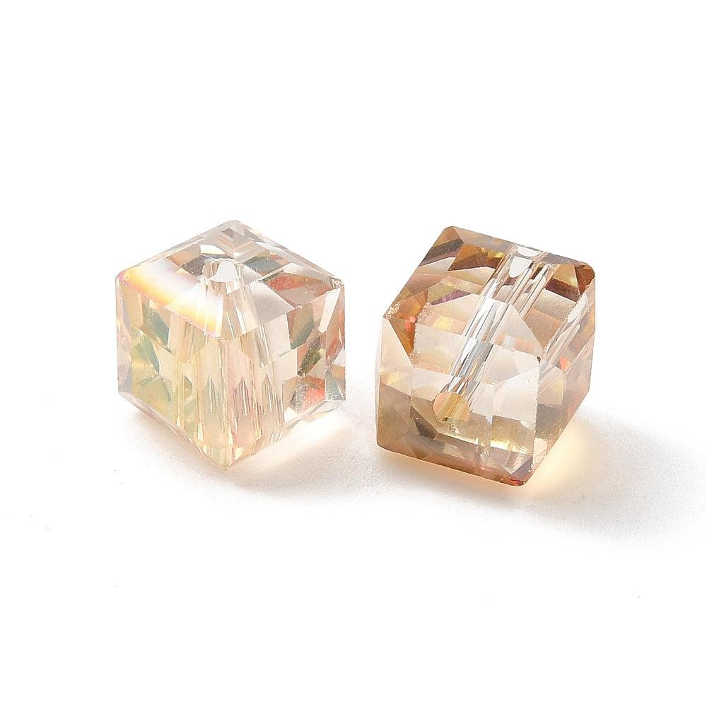 Glaskraal facet Cube 9mm Goud AB - per 4 stuks-Kralen-Kraaltjes van Renate