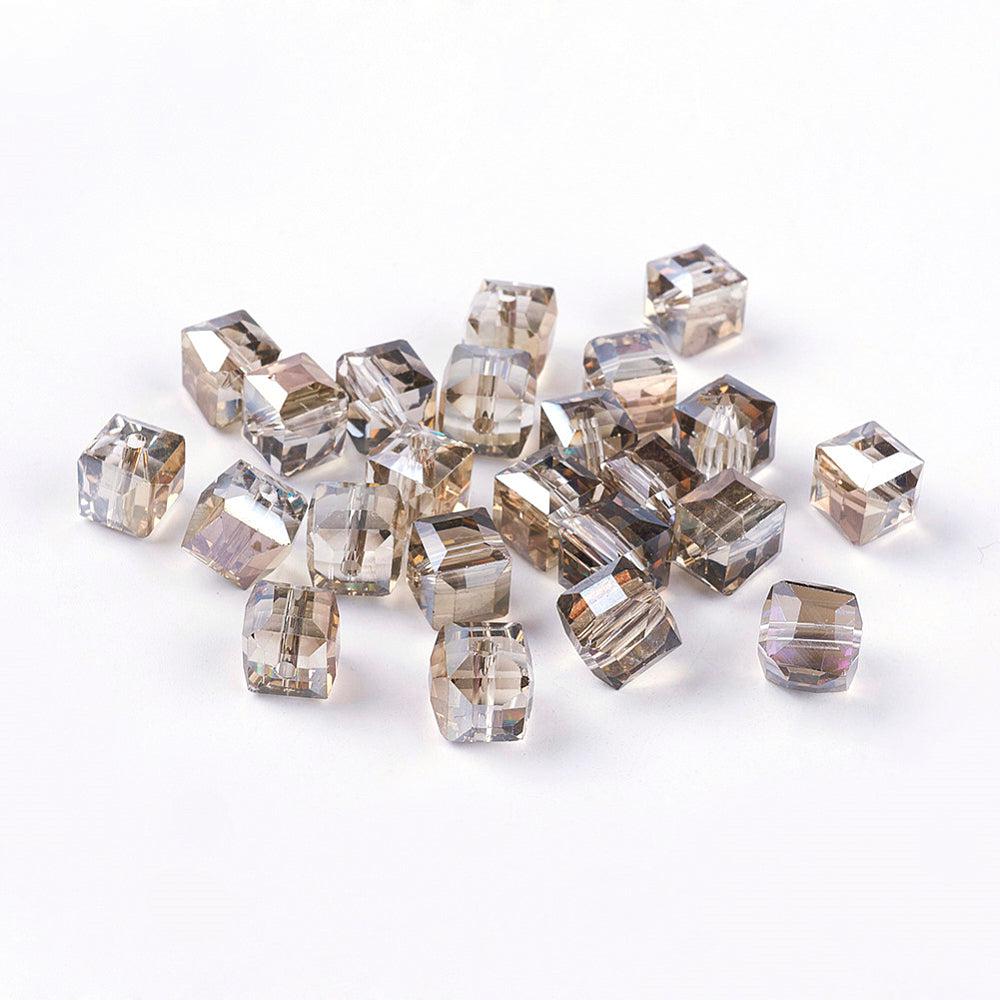 Glaskraal facet Cube 9mm Zilver Rainbow - per 4 stuks-Kralen-Kraaltjes van Renate