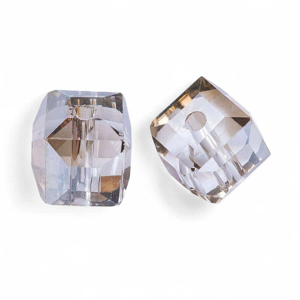 Glaskraal facet Cube 9mm Zilver Rainbow - per 4 stuks-Kralen-Kraaltjes van Renate