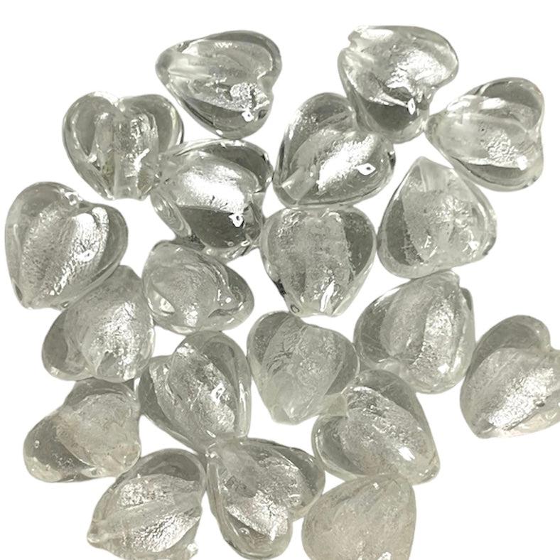 Glaskraal folie zilver hartje clear 12x8mm- per stuk-Kralen-Kraaltjes van Renate