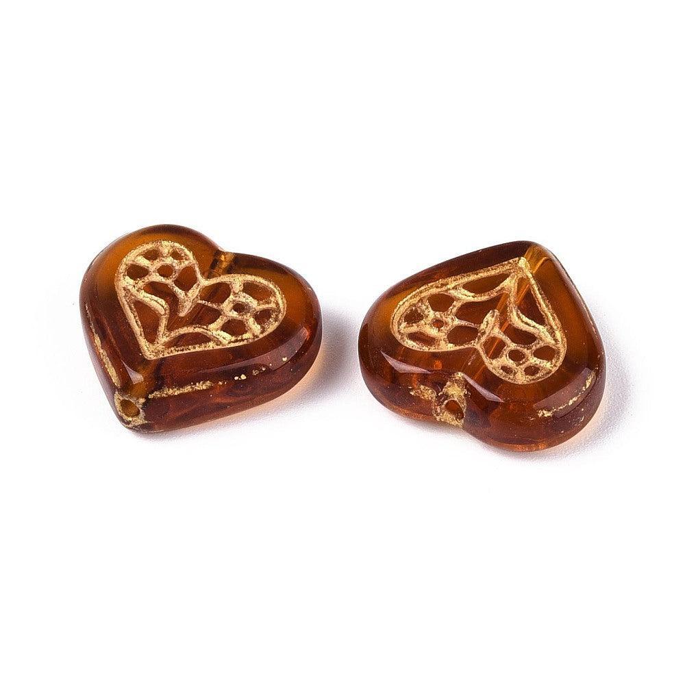 Glaskraal hart sienna gold 15,5mm - per stuk-Kralen-Kraaltjes van Renate