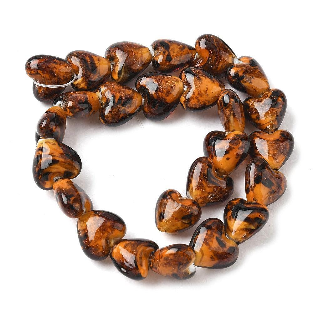 Glaskraal lampwork hart luipaard glitter 13,5mm - per stuk-Kralen-Kraaltjes van Renate