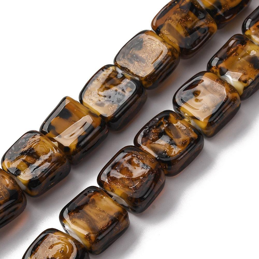 Glaskraal lampwork vierkant luipaard glitter 12,5mm - per stuk-Kralen-Kraaltjes van Renate