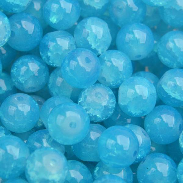 Glaskraal opaal crackle aqua blue 8mm - 25 stuks-Kraaltjes van Renate