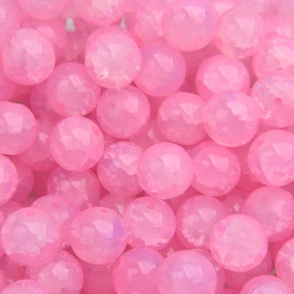 Glaskraal opaal crackle light pink 8mm - 25 stuks-Kraaltjes van Renate