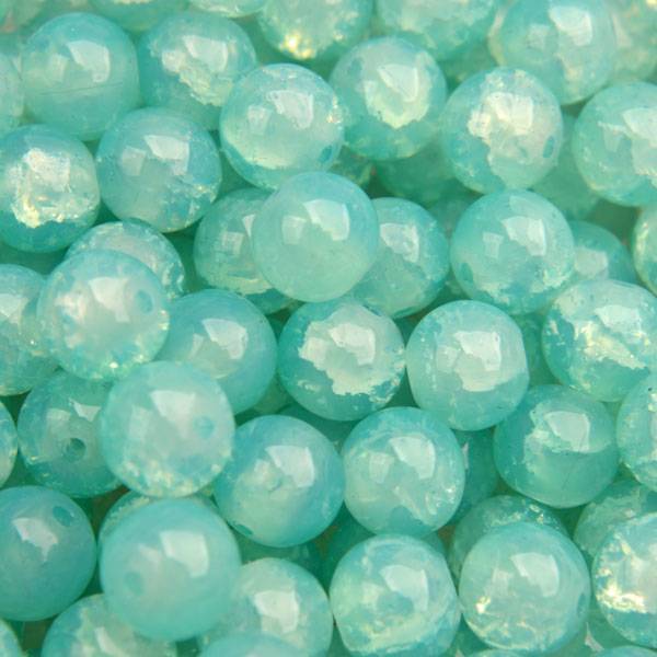 Glaskraal opaal crackle light turquoise 8mm - 25 stuks-Kraaltjes van Renate