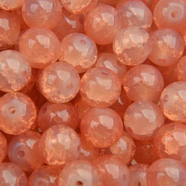 Glaskraal opaal crackle salmon 8mm - 25 stuks-Kraaltjes van Renate