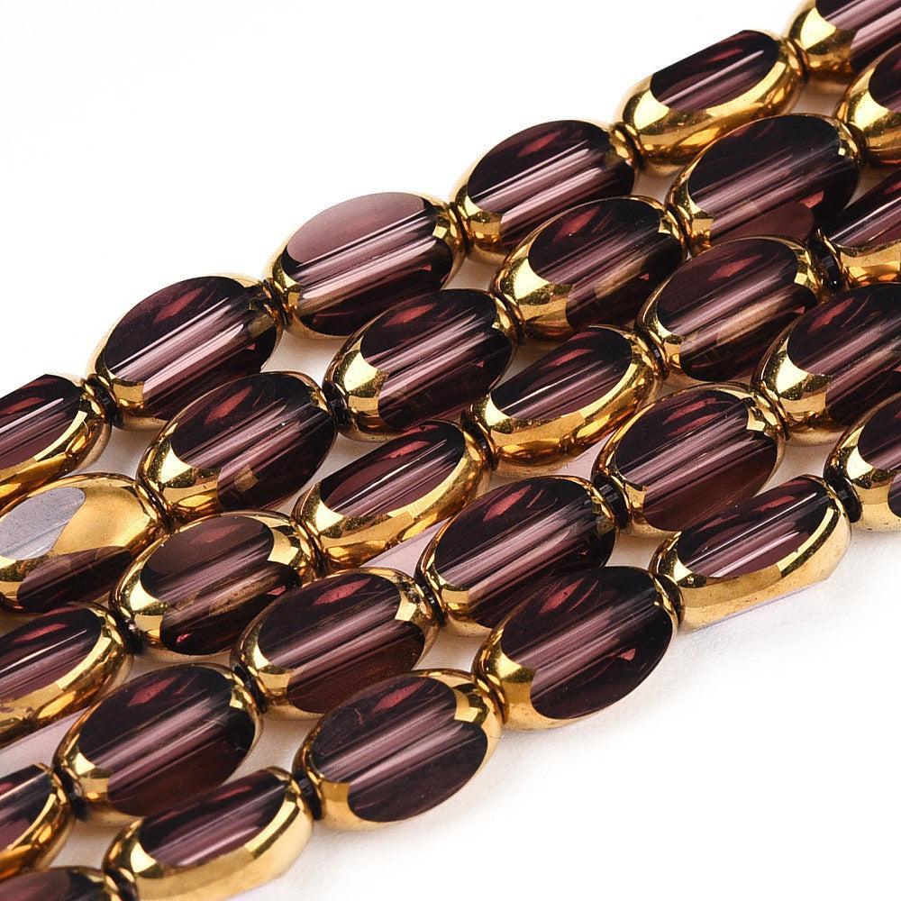 Facet ovale glaskralen – donkerrood, electroplate (7 × 4,5 mm) - per 10 stuks-Kralen-Kraaltjes van Renate