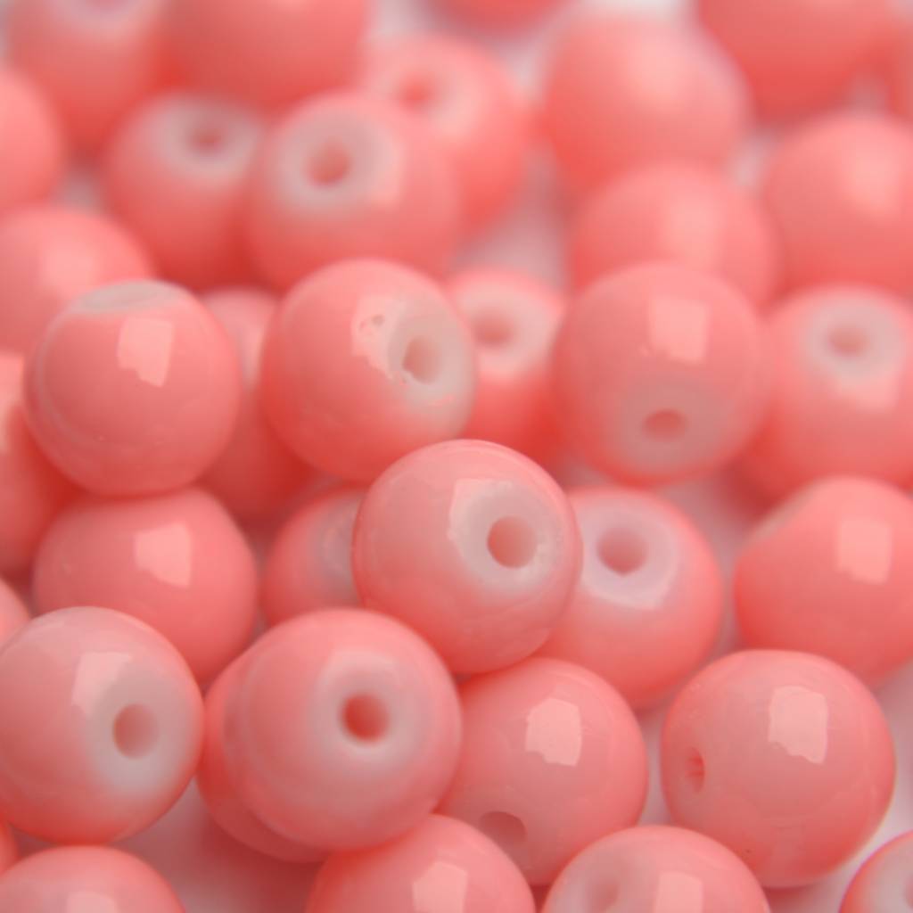 Glaskraal shine coral pink 6mm - 50st-Kraaltjes van Renate