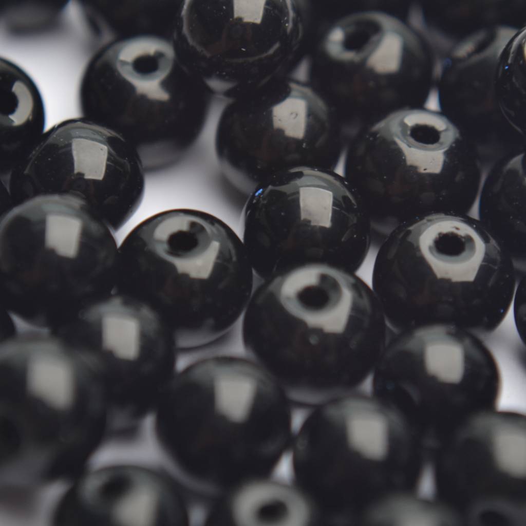 Glaskraal shine zwart 6mm - 50 stuks-Kraaltjes van Renate