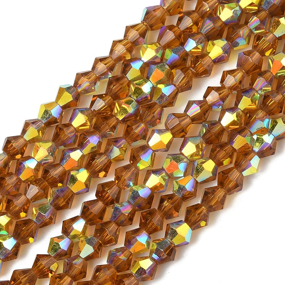 Glaskralen Bicone AB Regenboog 4mm - per halve streng (± 41 stuks)-Kraaltjes van Renate