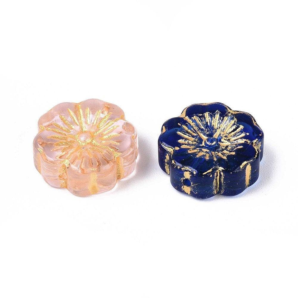 Glaskralen Bloem Transparant met Goud Multicolor 14mm - per 5 stuks-Kralen-Kraaltjes van Renate