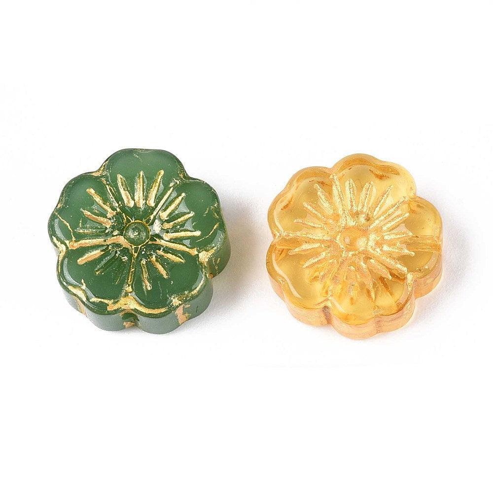 Glaskralen Bloem Transparant met Goud Multicolor 14mm - per 5 stuks-Kralen-Kraaltjes van Renate
