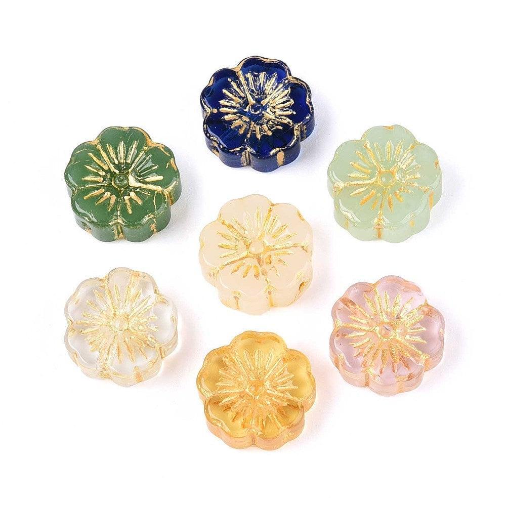 Glaskralen Bloem Transparant met Goud Multicolor 14mm - per 5 stuks-Kralen-Kraaltjes van Renate