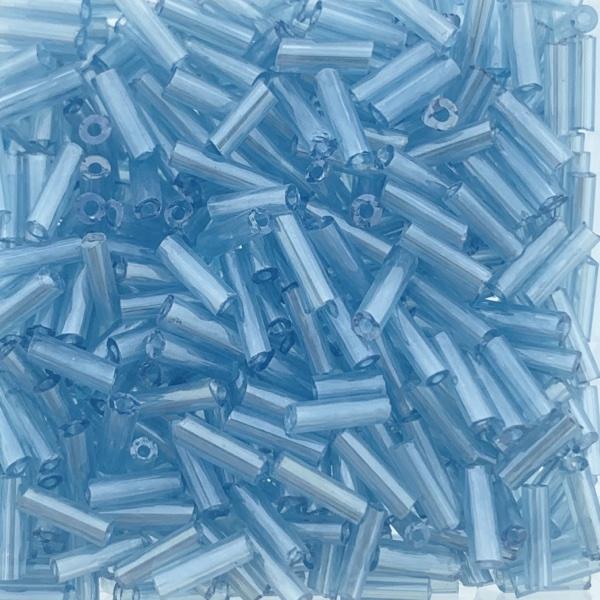 Glaskralen Bugle Blue transparant 6x1.5mm - 20 gram-Kraaltjes van Renate