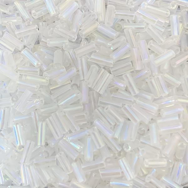 Glaskralen Bugle Clear transparant AB 5x1.5mm - 20 gram-Kraaltjes van Renate