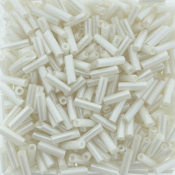 Glaskralen Bugle Opaque Creamy white 6x1.5mm - 20 gram-Kraaltjes van Renate