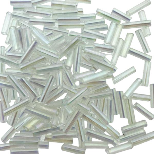 Glaskralen Bugle rainbow transparant 6x1.8mm - 20 gram-Kralen-Kraaltjes van Renate