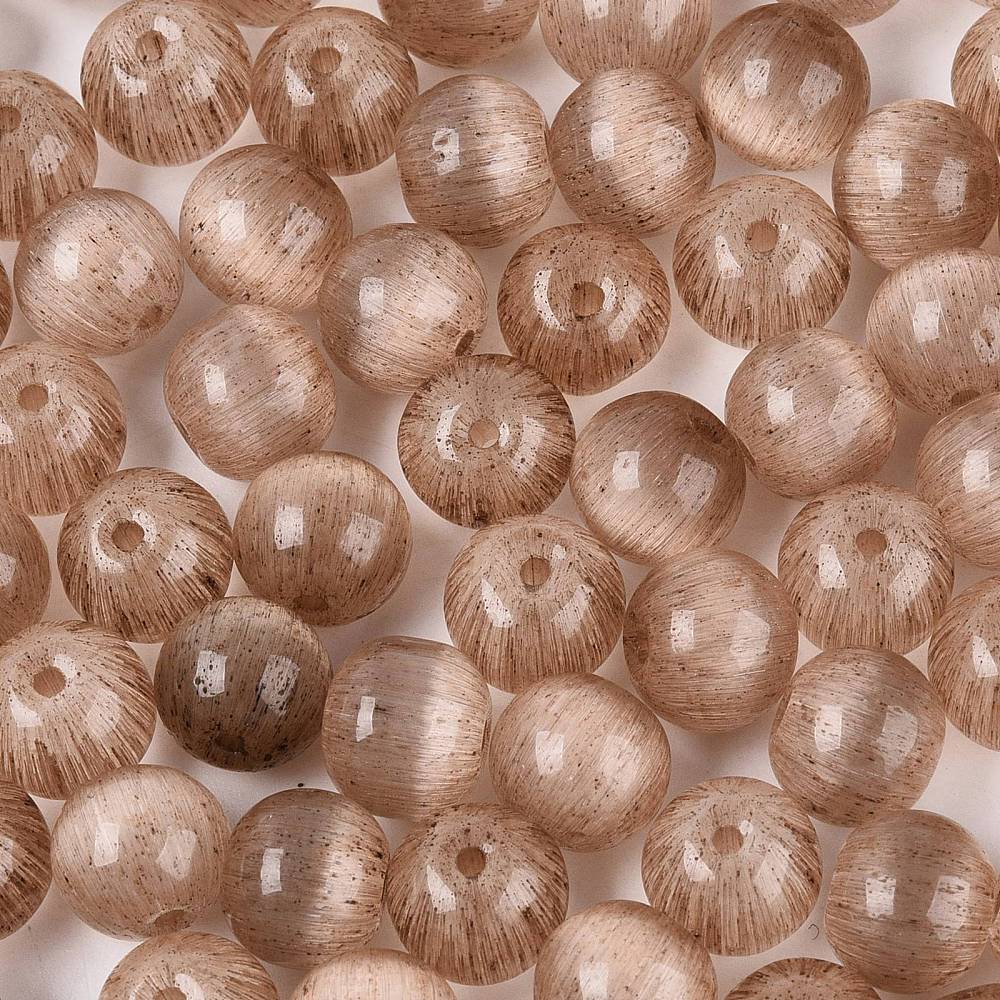 Glaskralen Cat Eye Rond Camel 7mm - 10 stuks-Kralen-Kraaltjes van Renate