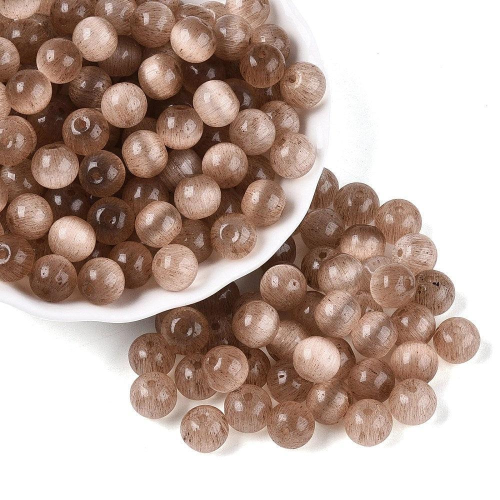 Glaskralen Cat Eye Rond Camel 9.5mm - 10 stuks-Kralen-Kraaltjes van Renate