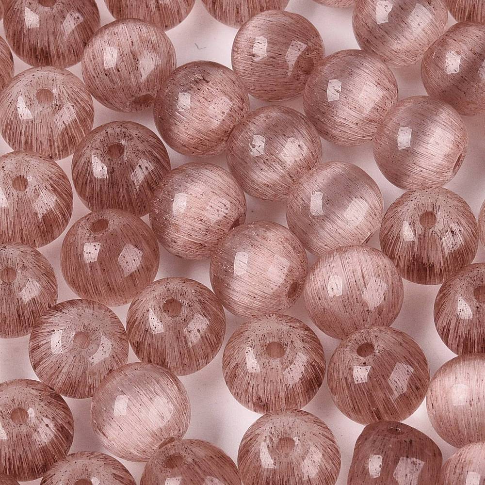 Glaskralen Cat Eye Rond Oudroze 9.5mm - 10 stuks-Kralen-Kraaltjes van Renate