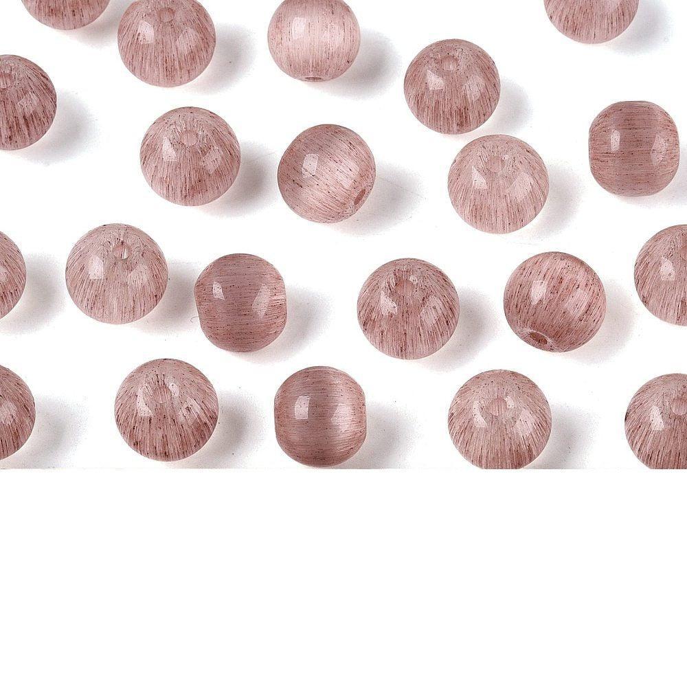 Glaskralen Cat Eye Rond Oudroze 9.5mm - 10 stuks-Kralen-Kraaltjes van Renate