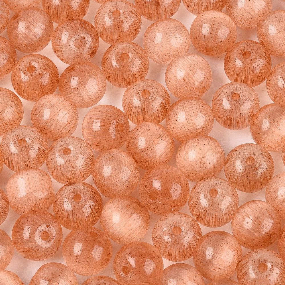 Glaskralen Cat Eye Rond Perzik 9.5mm - 10 stuks-Kralen-Kraaltjes van Renate