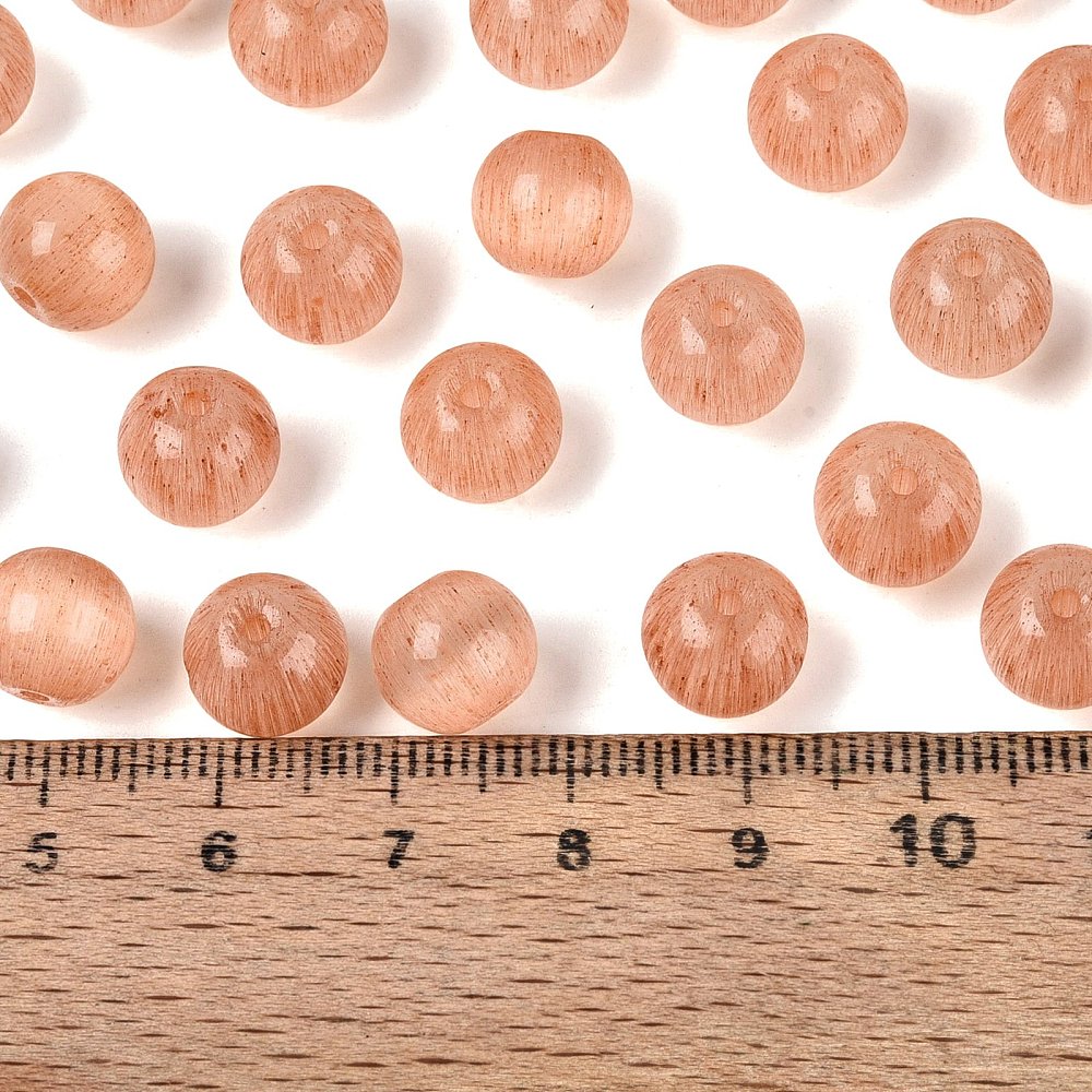 Glaskralen Cat Eye Rond Perzik 9.5mm - 10 stuks-Kralen-Kraaltjes van Renate