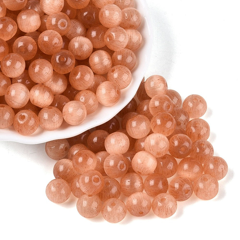 Glaskralen Cat Eye Rond Perzik 9.5mm - 10 stuks-Kralen-Kraaltjes van Renate