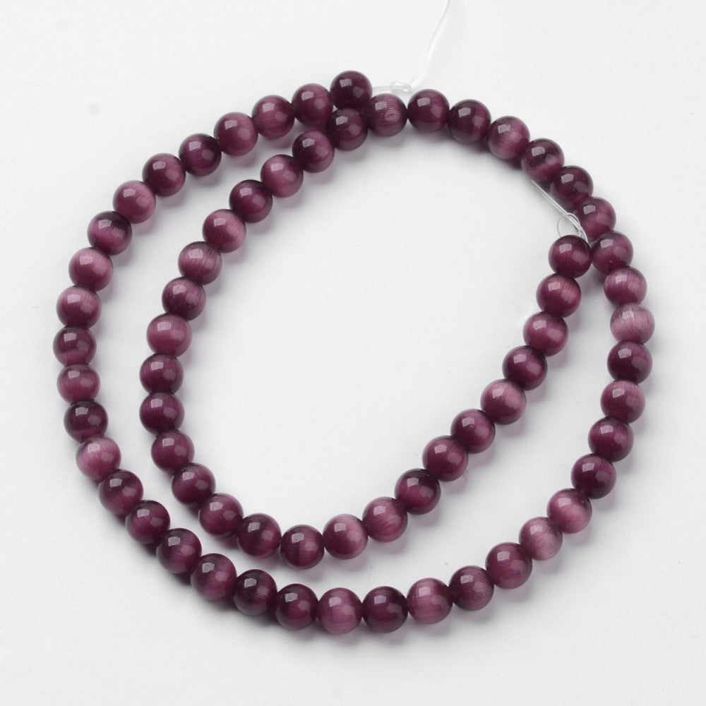 Glaskralen Cat Eye Rond Pruim 8mm - 6 stuks-Kralen-Kraaltjes van Renate