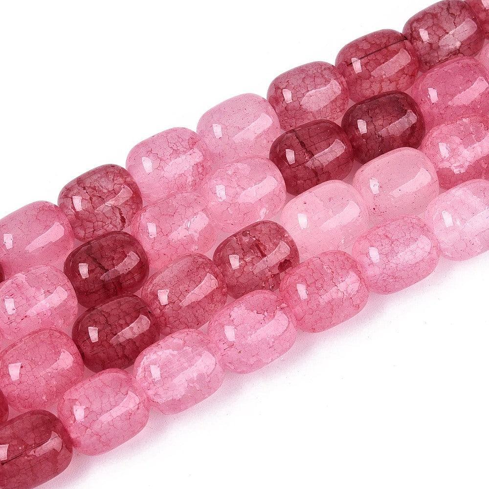 Glaskralen Crackle Barrel Cerise Roze 10x8mm - ±35 stuks kopie-Kralen-Kraaltjes van Renate