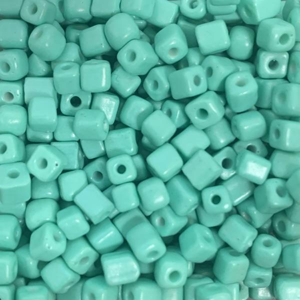 Glaskralen Cube Opaque Aquamarine 5x4mm - 20 gram-Kraaltjes van Renate
