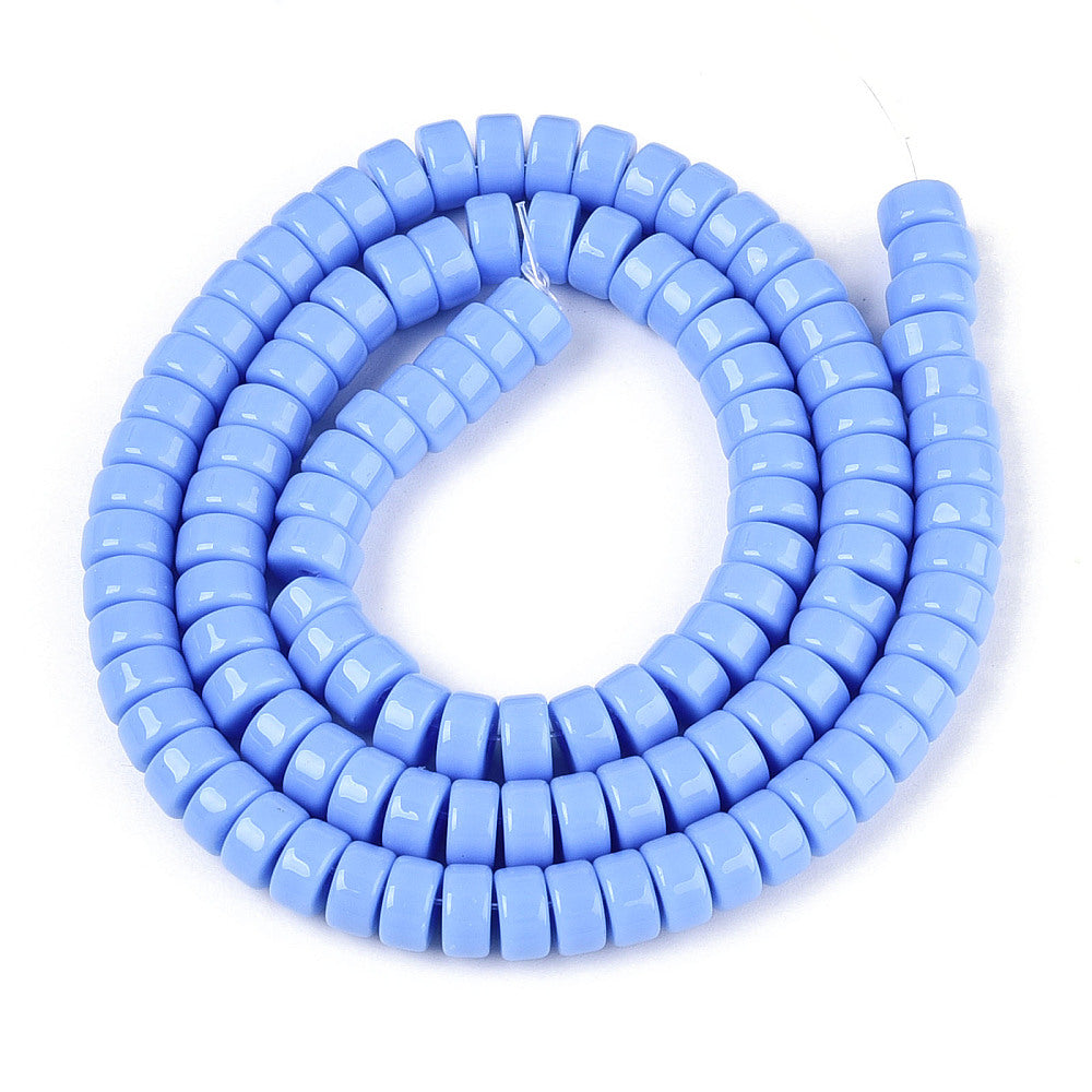 Glaskralen Disc Helderblauw 6mmx3mm - ± 25 stuks-Kralen-Kraaltjes van Renate