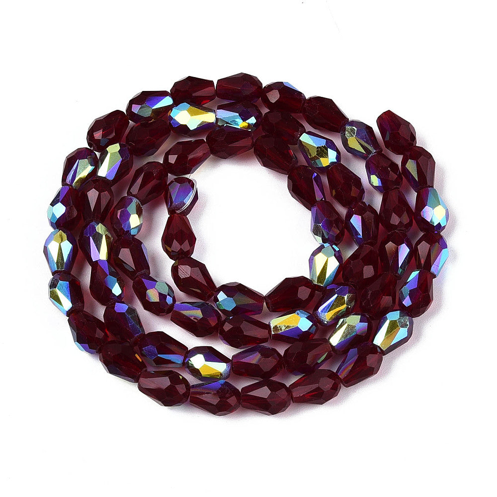 Glaskralen Druppel Facet Half AB Donkerrood 8mm - per streng-Kralen-Kraaltjes van Renate