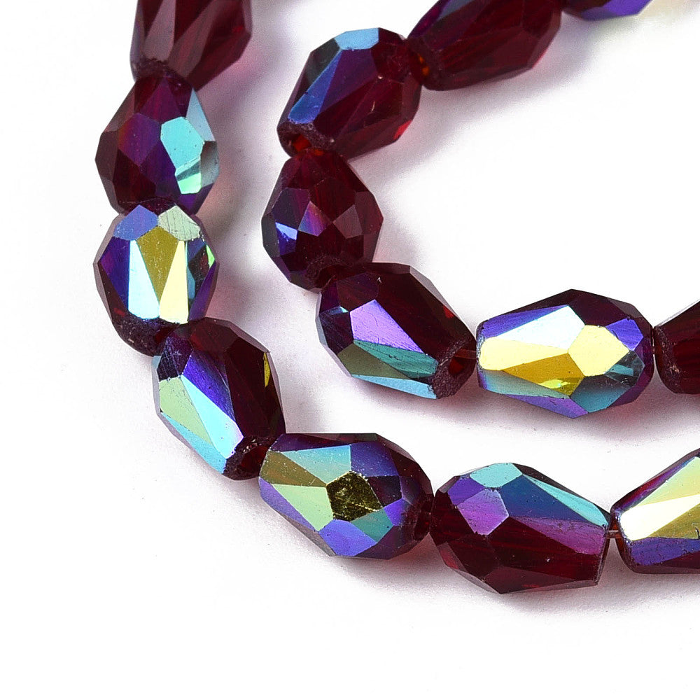 Glaskralen Druppel Facet Half AB Donkerrood 8mm - per streng-Kralen-Kraaltjes van Renate