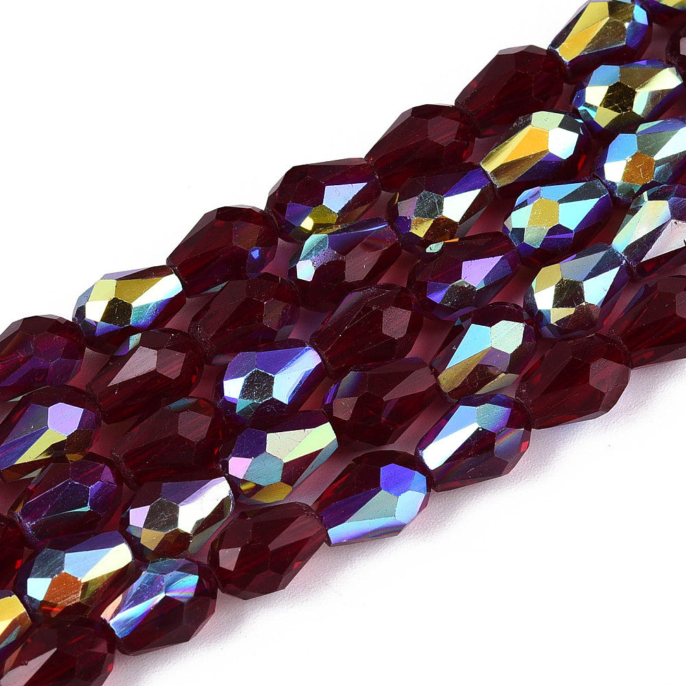 Glaskralen Druppel Facet Half AB Donkerrood 8mm - per streng-Kralen-Kraaltjes van Renate