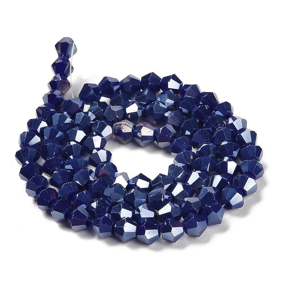 Glaskralen Facet Bicone AB Donkerblauw 4mm - ± 38 stuks-Kralen-Kraaltjes van Renate