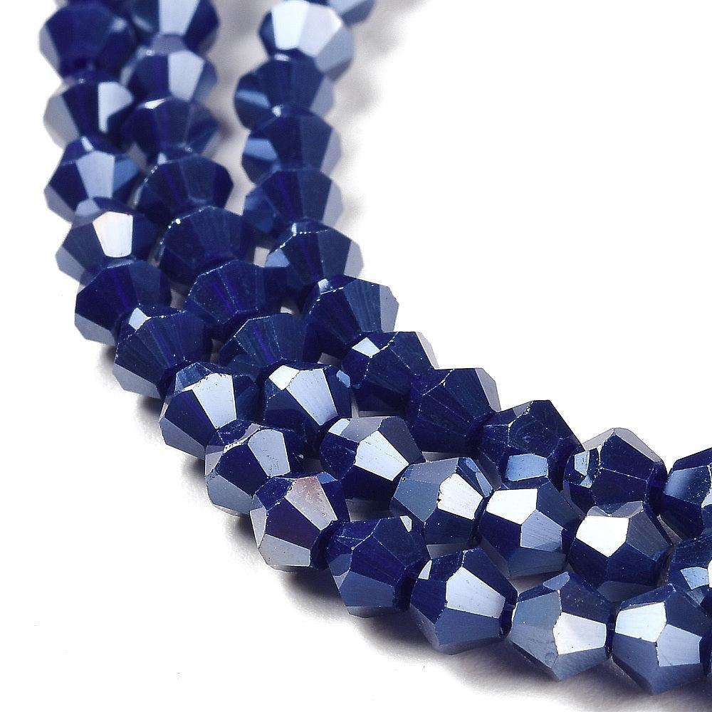 Glaskralen Facet Bicone AB Donkerblauw 4mm - ± 38 stuks-Kralen-Kraaltjes van Renate