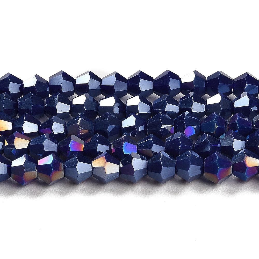Glaskralen Facet Bicone AB Donkerblauw 4mm - ± 38 stuks-Kralen-Kraaltjes van Renate