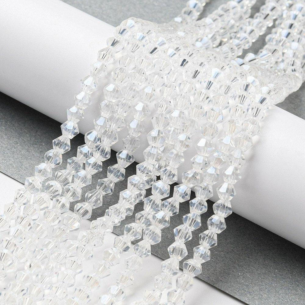 Glaskralen Facet Bicone Transparant 4mm - ± 38 stuks-Kralen-Kraaltjes van Renate