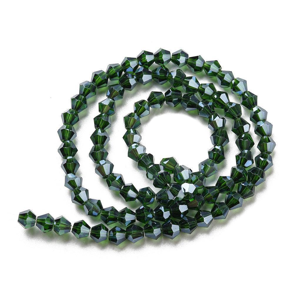 Glaskralen Facet Bicone Transparant Donkergroen 4mm - ± 38 stuks-Kralen-Kraaltjes van Renate