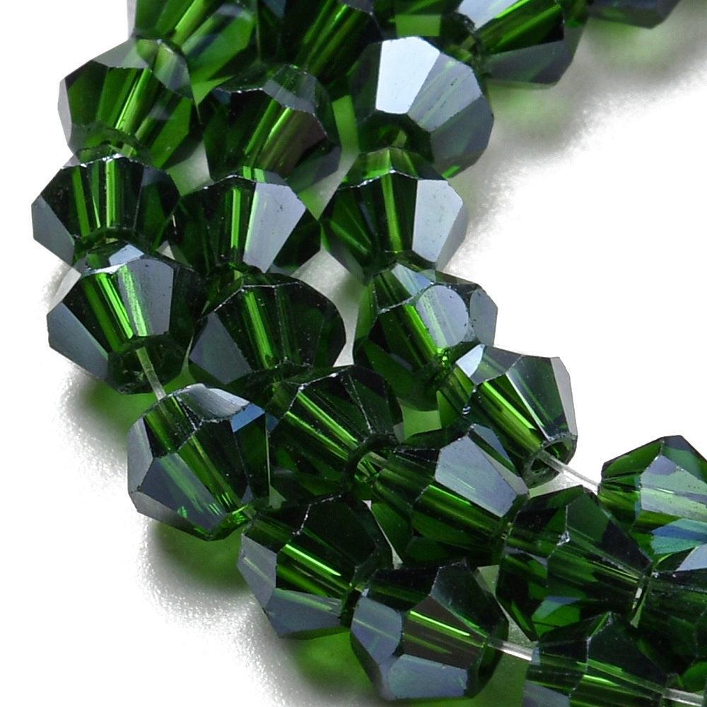 Glaskralen Facet Bicone Transparant Donkergroen 4mm - ± 38 stuks-Kralen-Kraaltjes van Renate