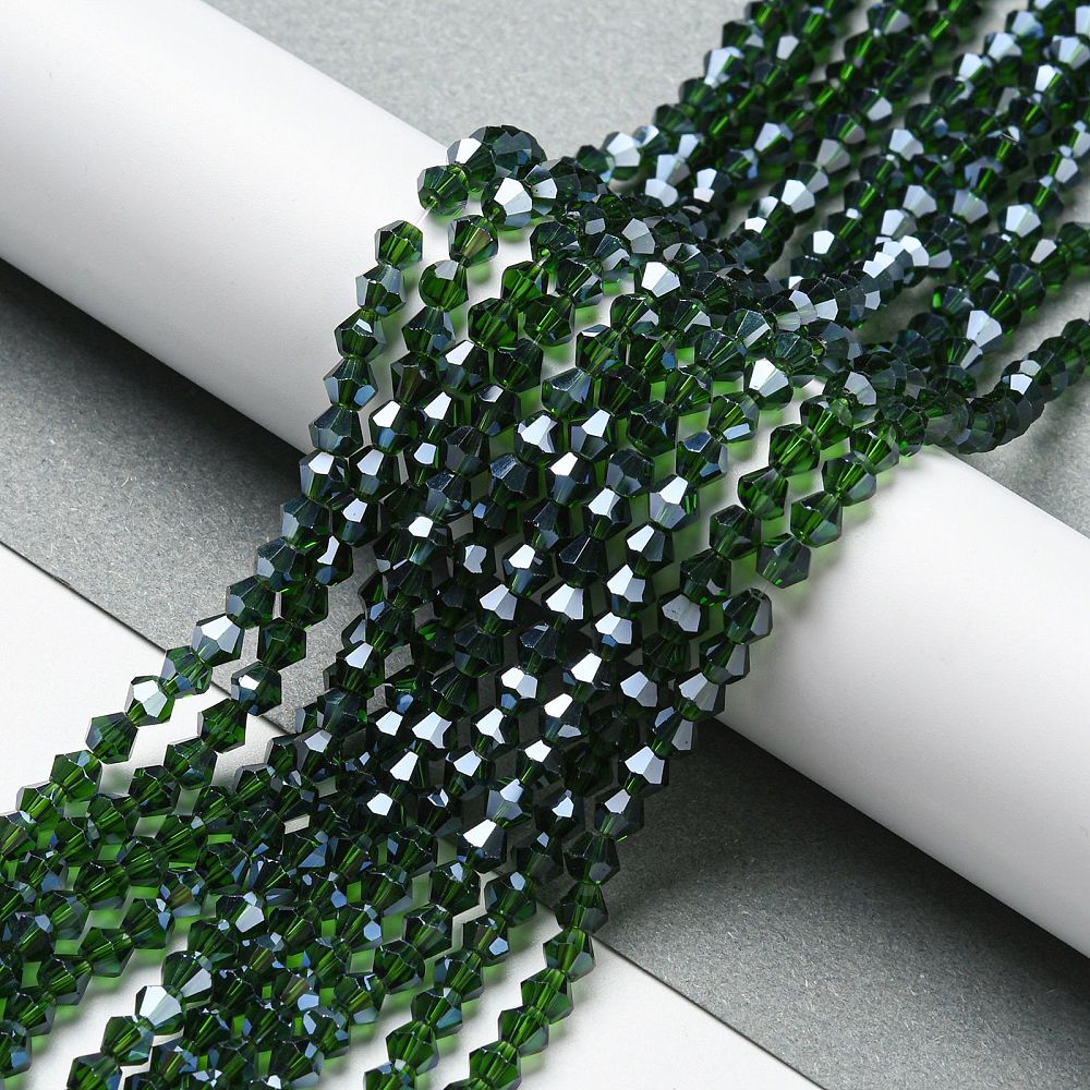 Glaskralen Facet Bicone Transparant Donkergroen 4mm - ± 38 stuks-Kralen-Kraaltjes van Renate